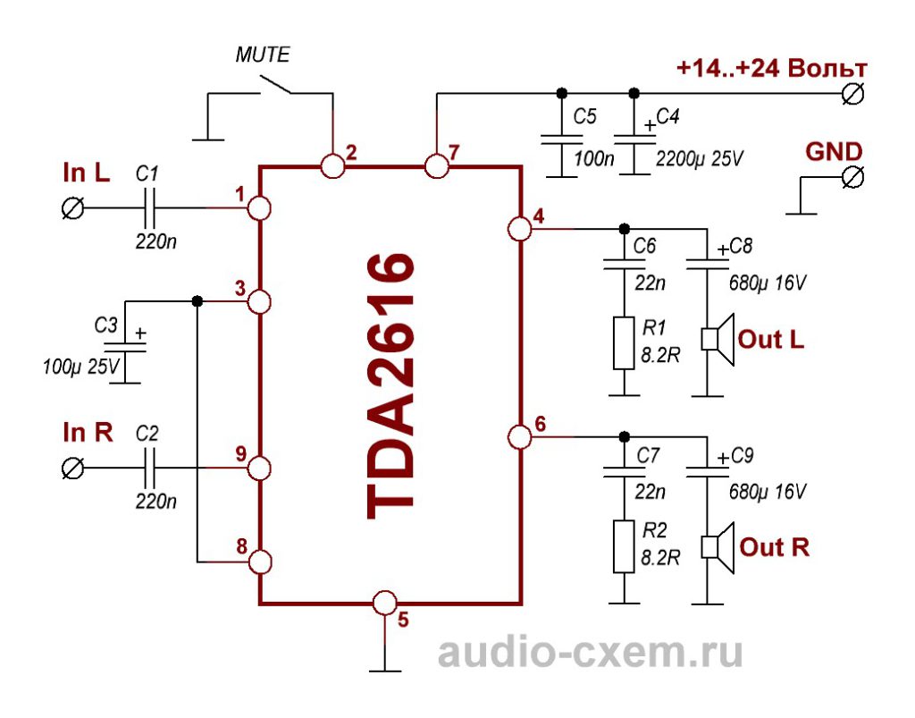 Tda2616 усилитель схема и печатная плата