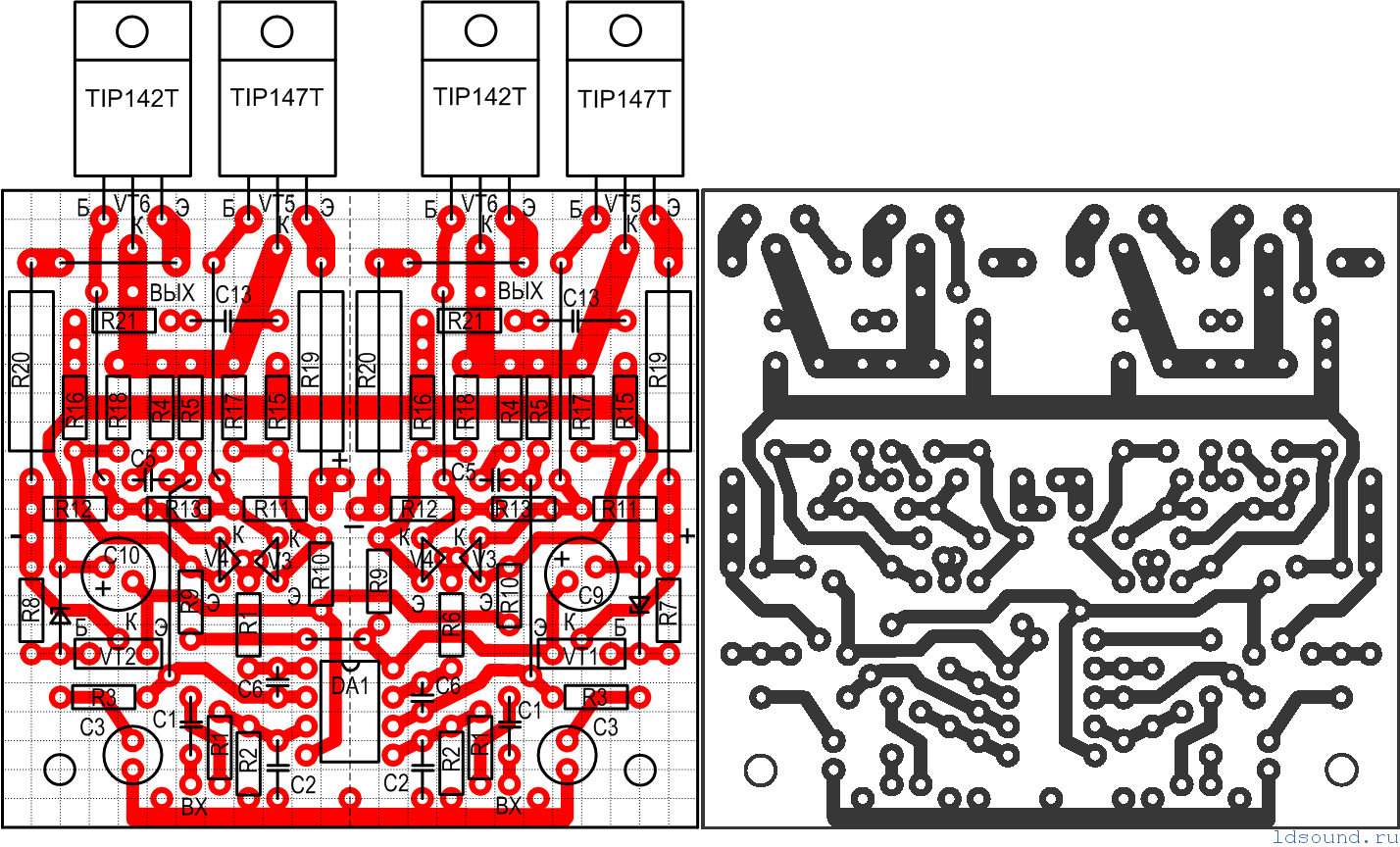 Усилитель лайкова. Усилитель на tip142 tip147 печатная плата. Усилитель звука на tip142 и tip147.