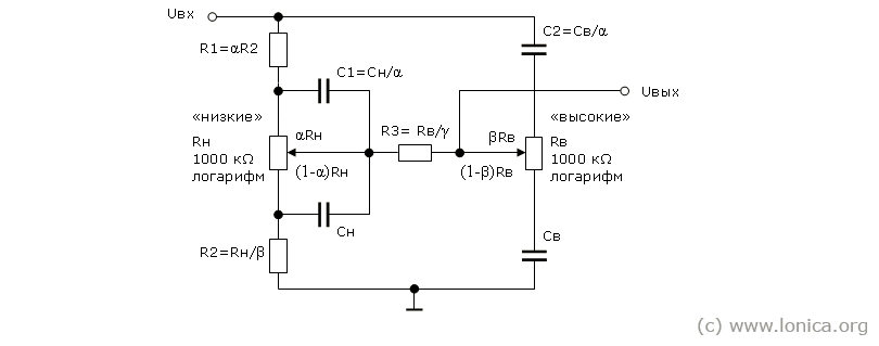 Пассивный регулятор громкости схема. Схема регулятора тембра для усилителя. Пассивный темброблок схема. Пассивный трёхполосный регулятор тембра схема.